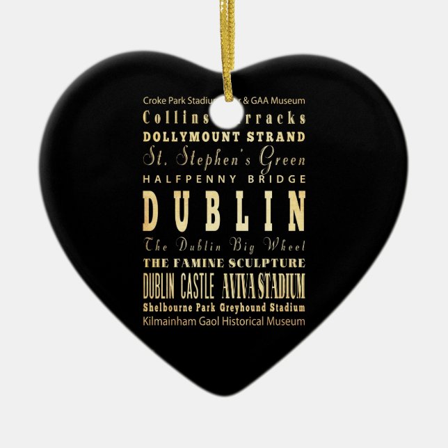 Dublin City of Ireland Typography Art Ceramic Tree Decoration (Front)