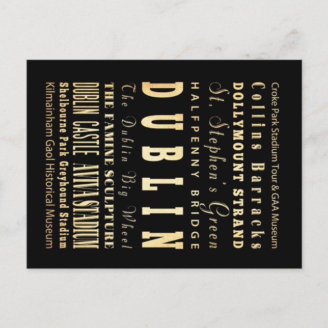 Dublin City of Ireland Typography Art Postcard (Front)