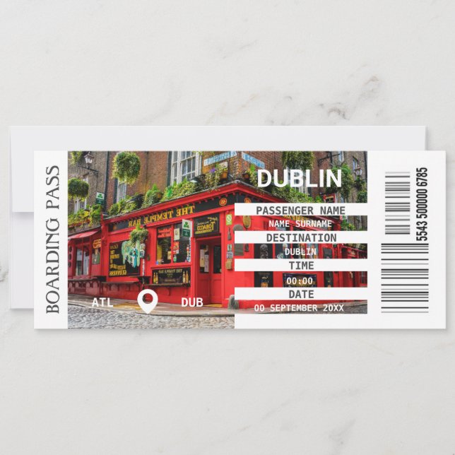  Dublin Ireland aeroplane boarding pass getaway Invitation (Front)