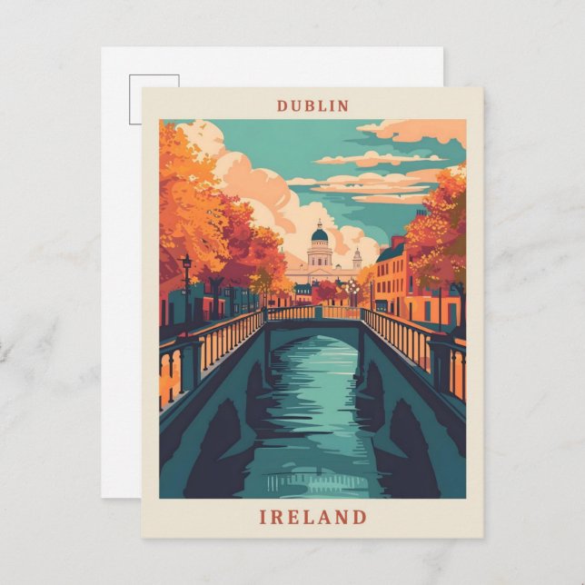 Dublin Ireland Art Elegant Vintage Travel Postcard (Front/Back)