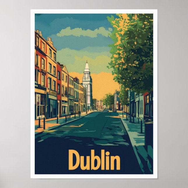 Dublin Ireland Art Vintage Travel Illustration Poster (Front)