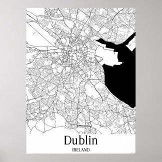 Dublin Ireland Black and White Europe City Map Poster