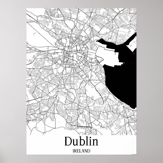Dublin Ireland Black and White Europe City Map Poster (Front)