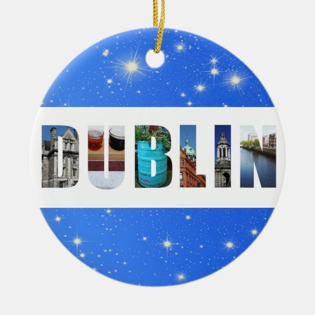 Dublin Ireland City Travel Photos Christmas Ceramic Tree Decoration (Front)