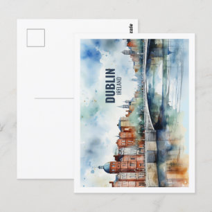 Dublin Ireland Famous Travel Place Watercolor Postcard