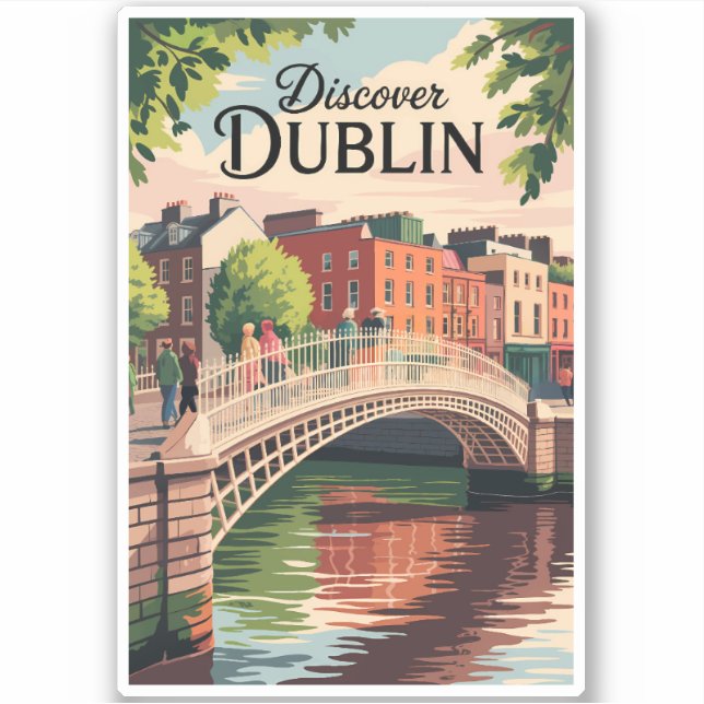Dublin Ireland Illustration Travel Art Vintage (Front)