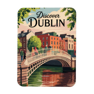 Dublin Ireland Illustration Travel Art Vintage Magnet