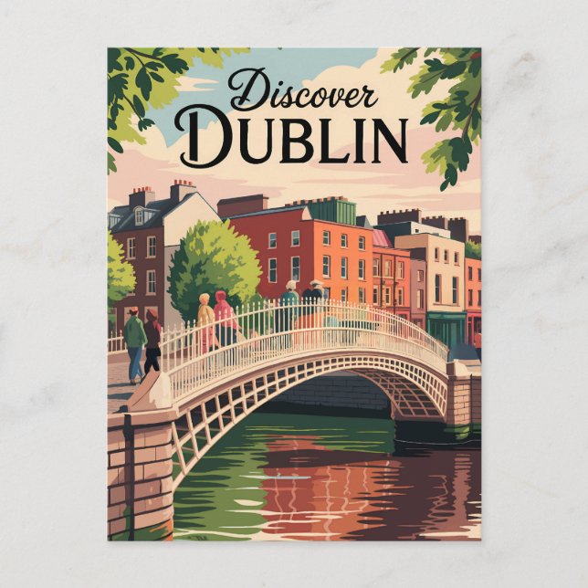Dublin Ireland Illustration Travel Art Vintage Postcard (Front)