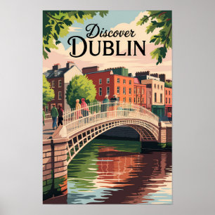 Dublin Ireland Illustration Travel Art Vintage Poster