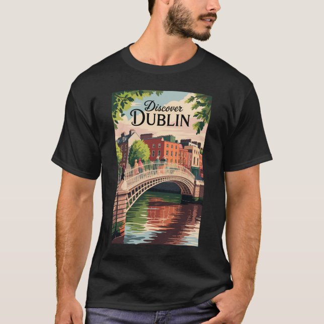 Dublin Ireland Illustration Travel Art Vintage T-Shirt (Front)