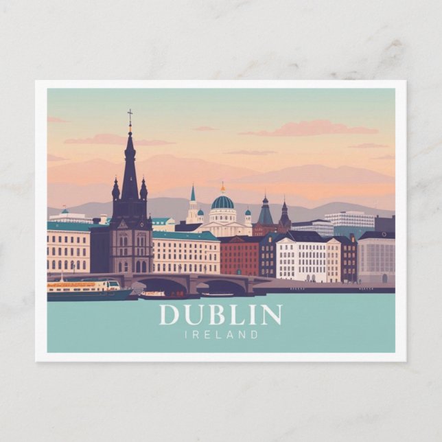 Dublin Ireland Pastel Travel Design Postcard (Front)