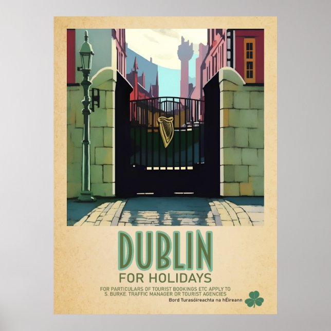 Dublin Ireland, Retro Irish Travel Advert Poster (Front)