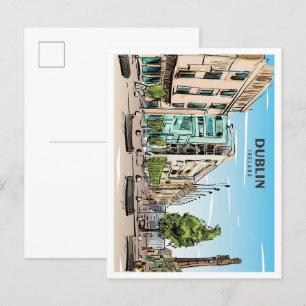 Dublin Ireland Sketch Art Vintage Travel Postcard