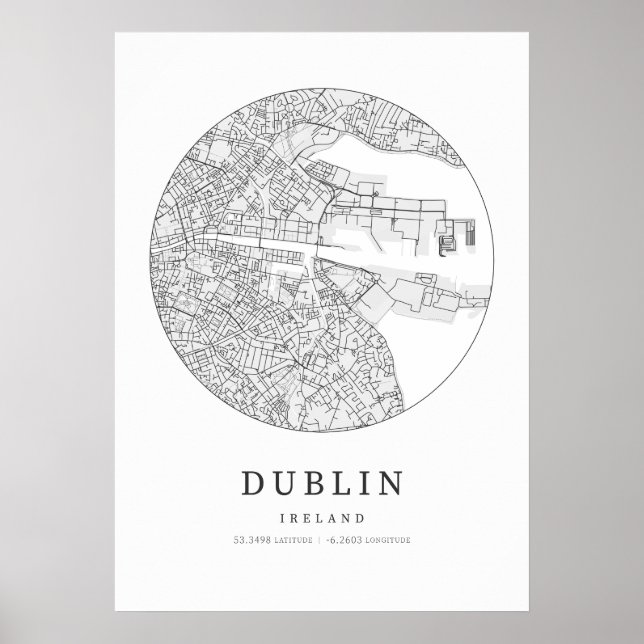 Dublin Ireland Street Layout Map Poster (Front)