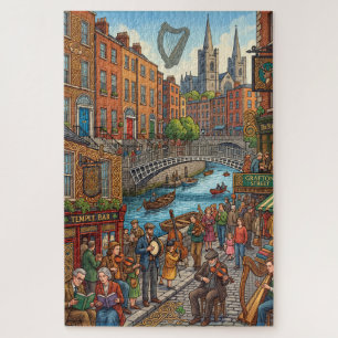 Dublin Ireland Street Scene & Temple Bar 1014 Piec Jigsaw Puzzle