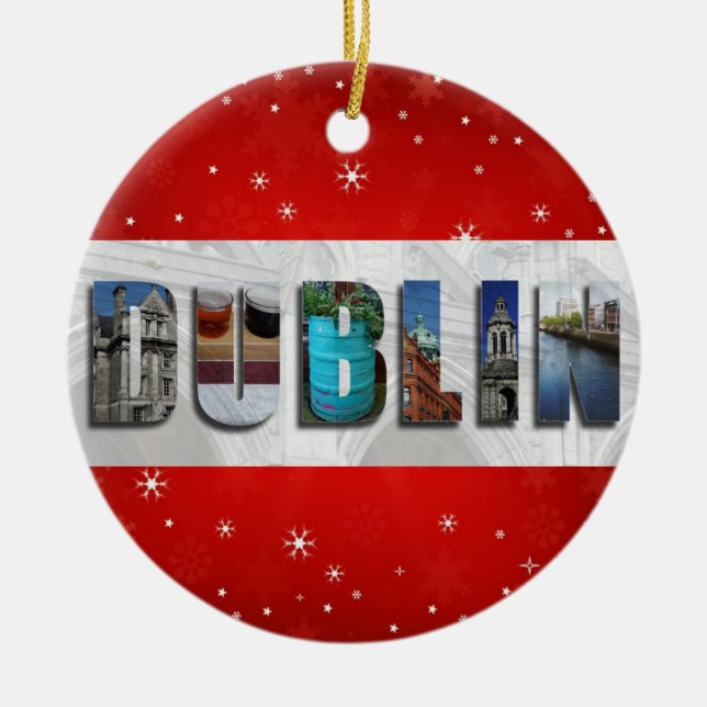 Dublin Ireland Travel Photos Snowflake Christmas Ceramic Tree Decoration (Front)