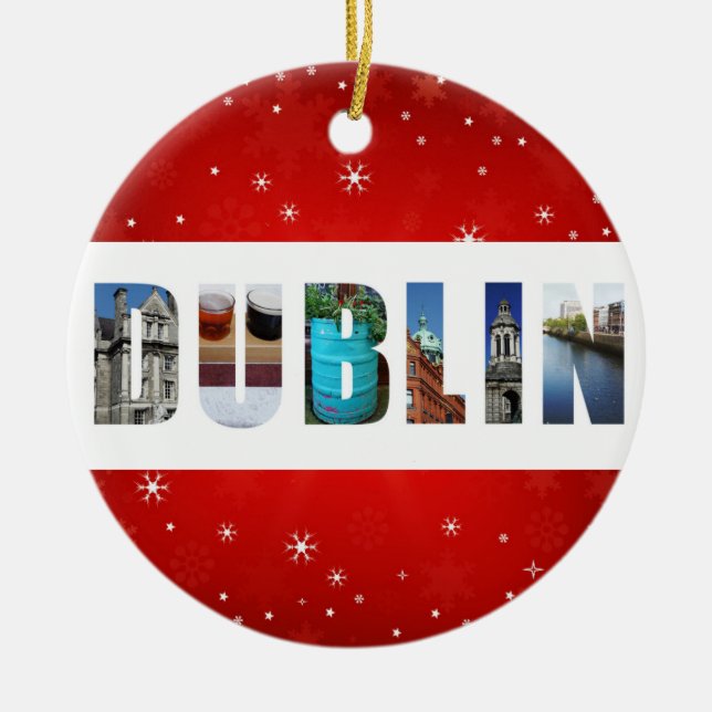 Dublin Ireland Travel Photos Snowflake Christmas Ceramic Tree Decoration (Front)
