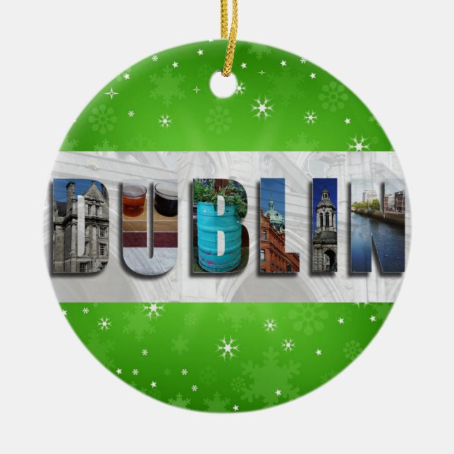 Dublin Ireland Travel Photos Snowflake Christmas Ceramic Tree Decoration (Front)