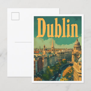 Dublin Ireland Vintage Art Travel Illustration Postcard