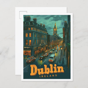 Dublin Ireland Vintage Art Travel Illustration Postcard