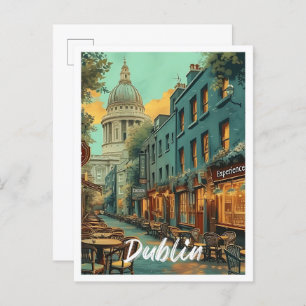 Dublin Ireland Vintage Art Travel Illustration Postcard