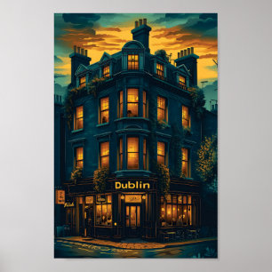Dublin Ireland Vintage Art Travel Illustration Poster