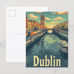 Dublin Ireland Vintage Retro Travel Illustration Postcard