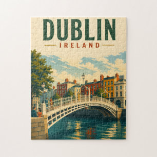 Dublin Ireland Vintage Travel Ha'penny Bridge Jigsaw Puzzle