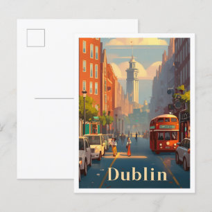 Dublin Ireland Vintage Travel Illustration Postcard
