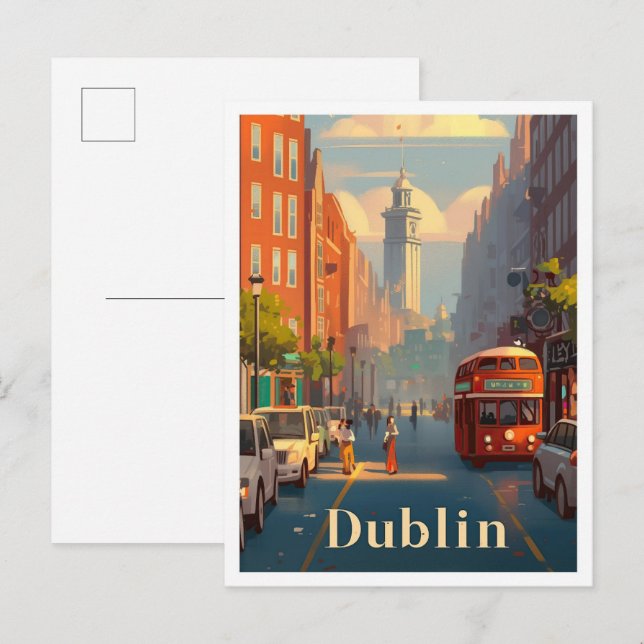 Dublin Ireland Vintage Travel Illustration Postcard (Front/Back)