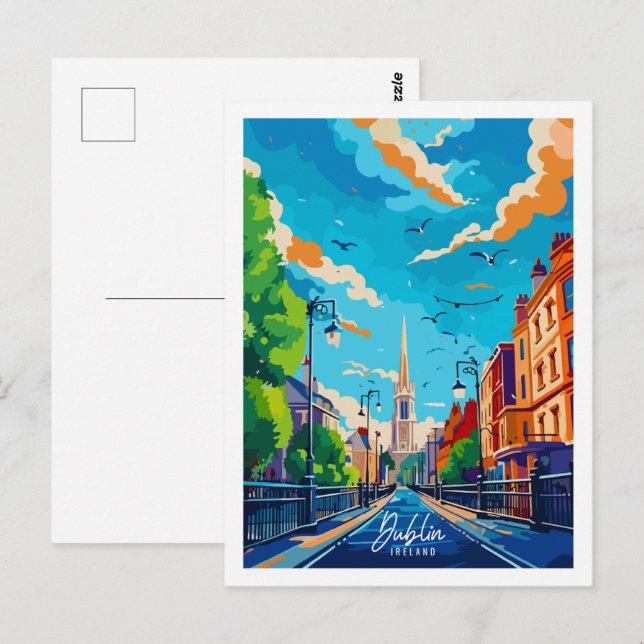 Dublin Ireland vintage travel place illustration Postcard (Front/Back)