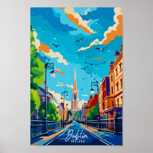 Dublin Ireland vintage travel place illustration Poster