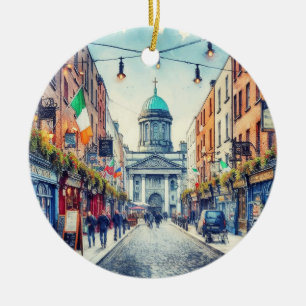 Dublin Ireland Watercolor Christmas Ceramic Tree Decoration