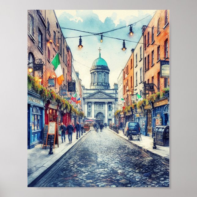 Dublin Ireland Watercolor Poster (Front)