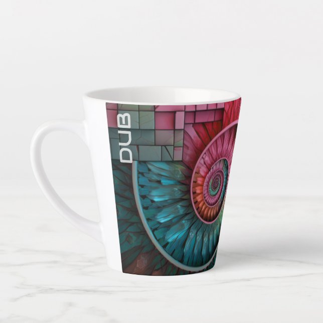 Dubman Designs: Fibonacci Mosaic Spiral Monogram Latte Mug (Left)