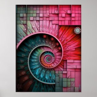 Dubman Designs: Glowing Pink Neon Fibonacci Design Poster