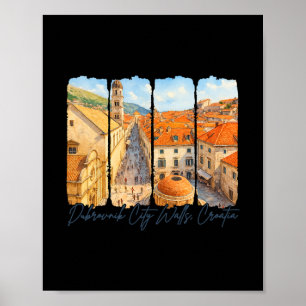 Dubrovnik City Walls Croatia Travel Brushstroke So Poster
