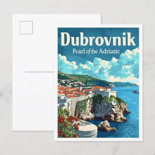 Dubrovnik Croatia Artistic Travel Illustration Postcard