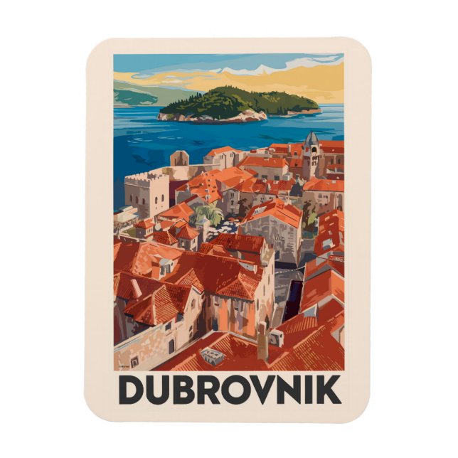 Dubrovnik Croatia Illustration Travel Art Vintage Magnet (Vertical)