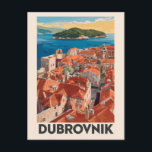 Dubrovnik Croatia Illustration Travel Art Vintage Postcard<br><div class="desc">Dubrovnik retro vector travel design. It's known for its distinctive Old Town,  encircled with massive stone walls completed in the 16th century.</div>