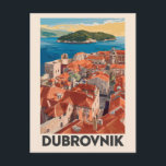 Dubrovnik Croatia Illustration Travel Art Vintage Postcard<br><div class="desc">Dubrovnik retro vector travel design. It's known for its distinctive Old Town,  encircled with massive stone walls completed in the 16th century.</div>