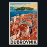 Dubrovnik Croatia Illustration Travel Art Vintage Poster<br><div class="desc">Dubrovnik retro vector travel design. It's known for its distinctive Old Town,  encircled with massive stone walls completed in the 16th century.</div>