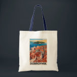 Dubrovnik Croatia Illustration Travel Art Vintage Tote Bag<br><div class="desc">Dubrovnik retro vector travel design. It's known for its distinctive Old Town, encircled with massive stone walls completed in the 16th century.</div>