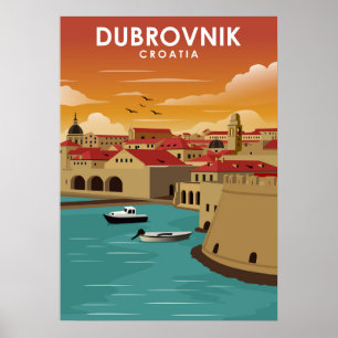 Dubrovnik Croatia Minimal Travel Illustration Poster