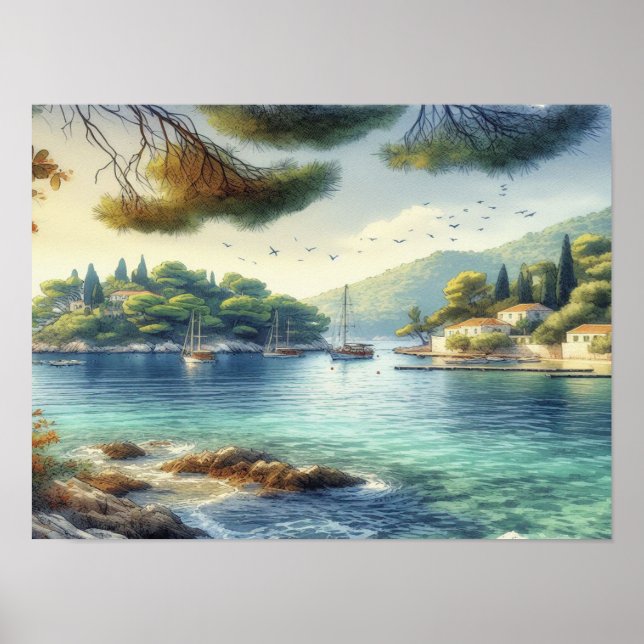  Dubrovnik Croatia Mljet island watercolor Poster (Front)