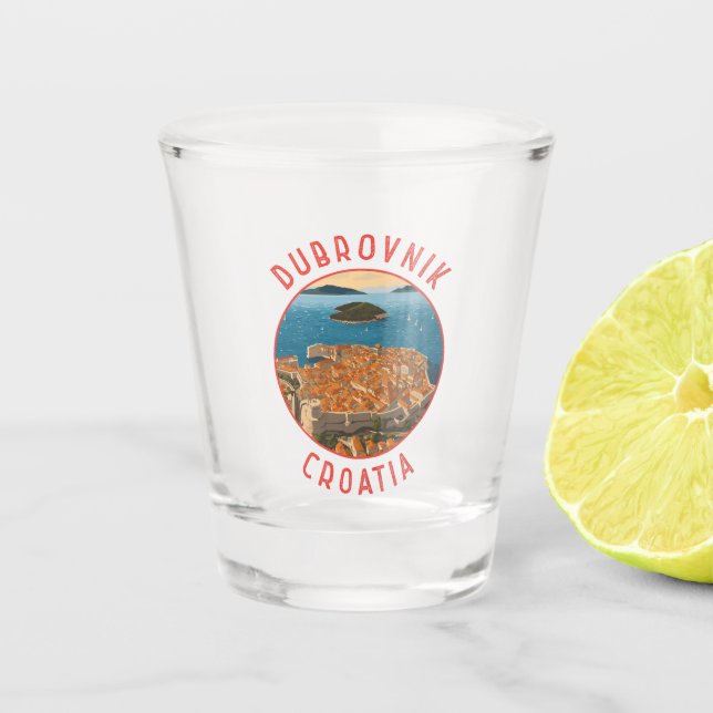 Dubrovnik Croatia Retro Distressed Circle Shot Glass (Front)