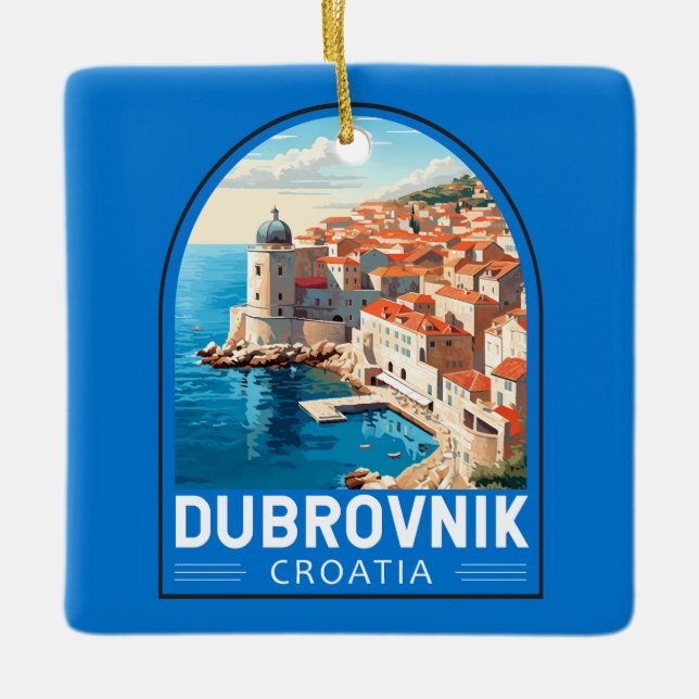 Dubrovnik Croatia Travel Art Vintage Ceramic Ornament (Front)
