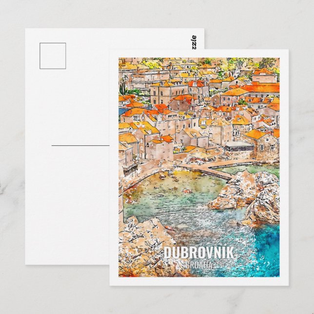 Dubrovnik Croatia Travel Place Watercolor Postcard (Front/Back)