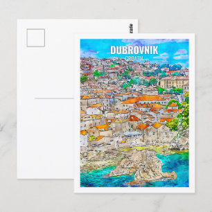 Dubrovnik Croatia Travel Place Watercolor Postcard