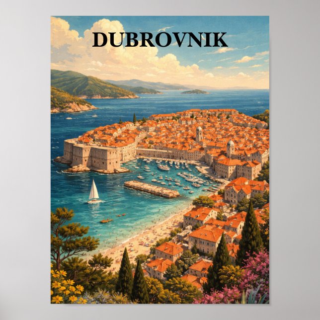 Dubrovnik Croatia Vintage Travel Art Poster (Front)